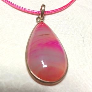 Pink botswana lace agate pendant necklace handmade silver stripe swirl gemstone